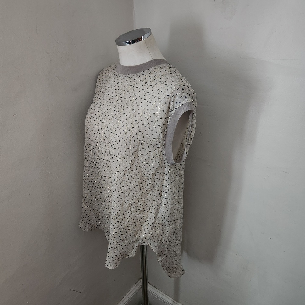 By‎ Malene Birger Omella Silk Blend Metallic Gold Print Top Beige 36 - Picture 5 of 5